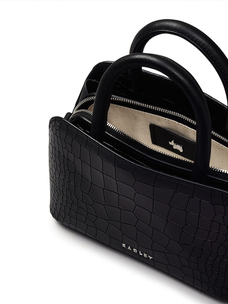 Radley London Small Liverpool Street Icon Faux Croc Effect Ziptop Grab Black Bag - Image 3 of 4