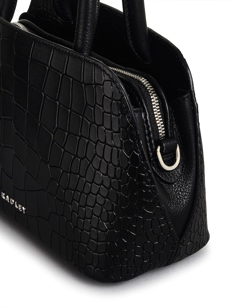 Radley London Small Liverpool Street Icon Faux Croc Effect Ziptop Grab Black Bag - Image 4 of 4