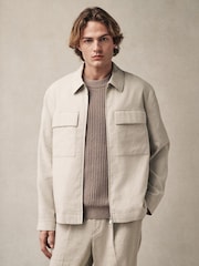 Ecru Cotton Linen Blend Shacket - Image 1 of 8
