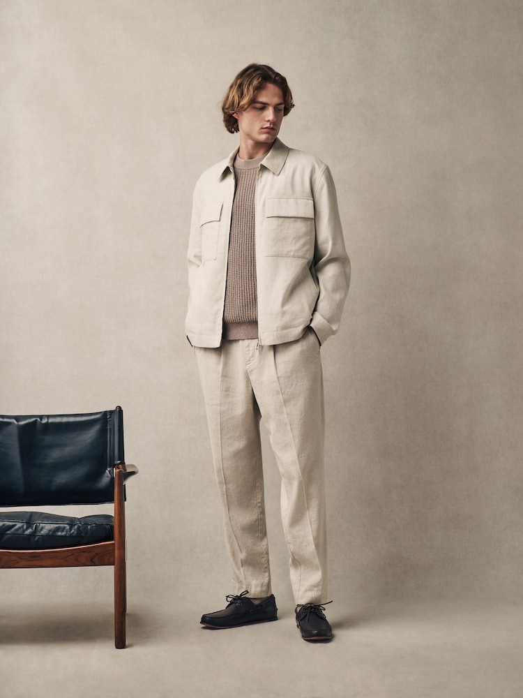Ecru Cotton Linen Blend Shacket - Image 2 of 8