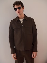 Brown Cotton Linen Blend Shacket - Image 1 of 10