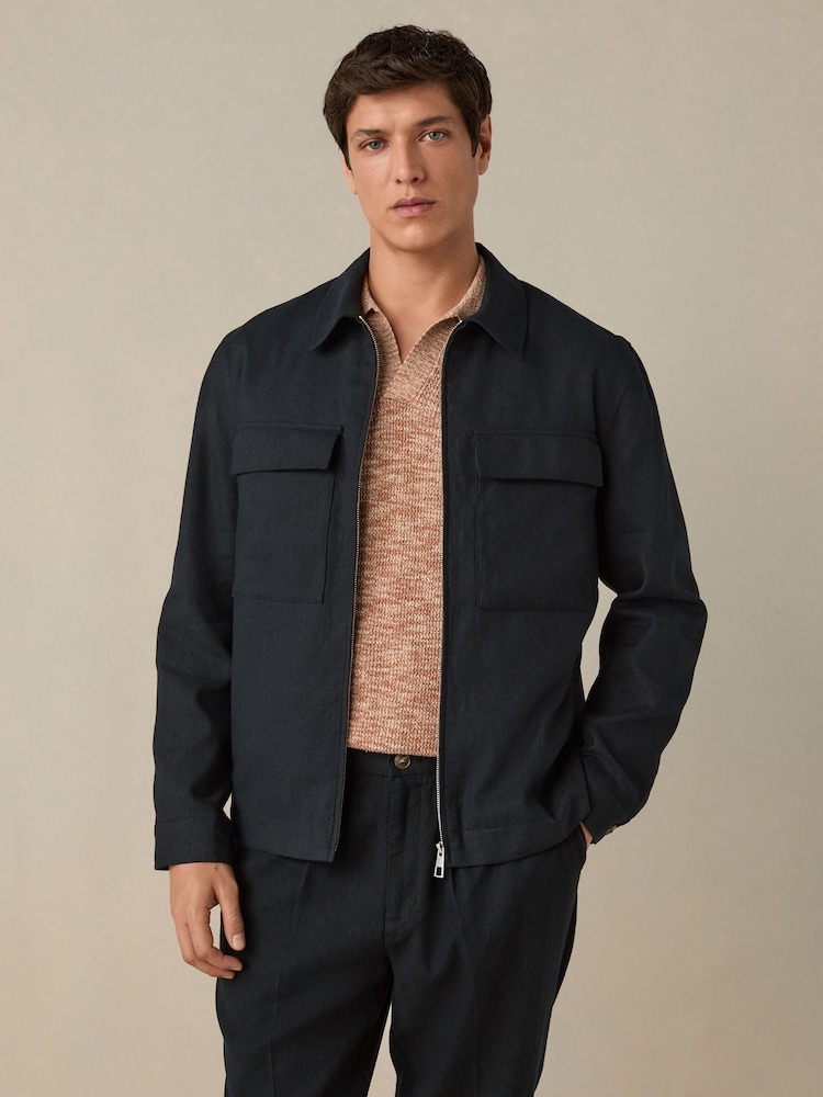 Black Cotton Linen Blend Shacket - Image 1 of 10