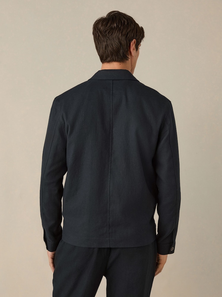 Black Cotton Linen Blend Shacket - Image 2 of 10 Black Cotton Linen Blend Shacket - Image 2 of 10