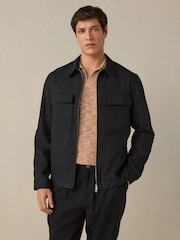Black Cotton Linen Blend Shacket - Image 3 of 10