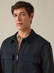 Black Cotton Linen Blend Shacket - Image 5 of 10