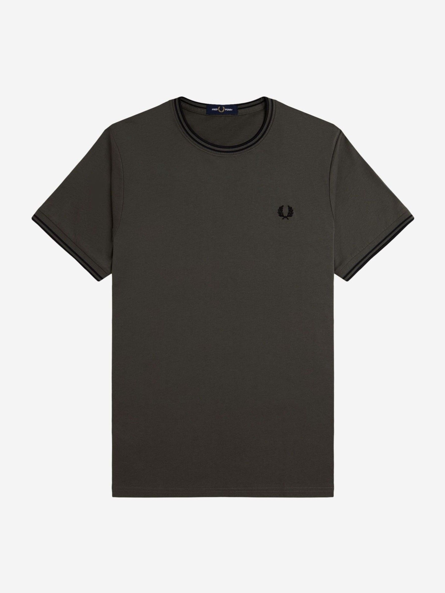 ★FRED PERRY★ Baseline Twin Tip T-Shirt Dark Carbon Light E M3600 - Black / Burnt Red / Burnt Red | The Fred Perry Shirt