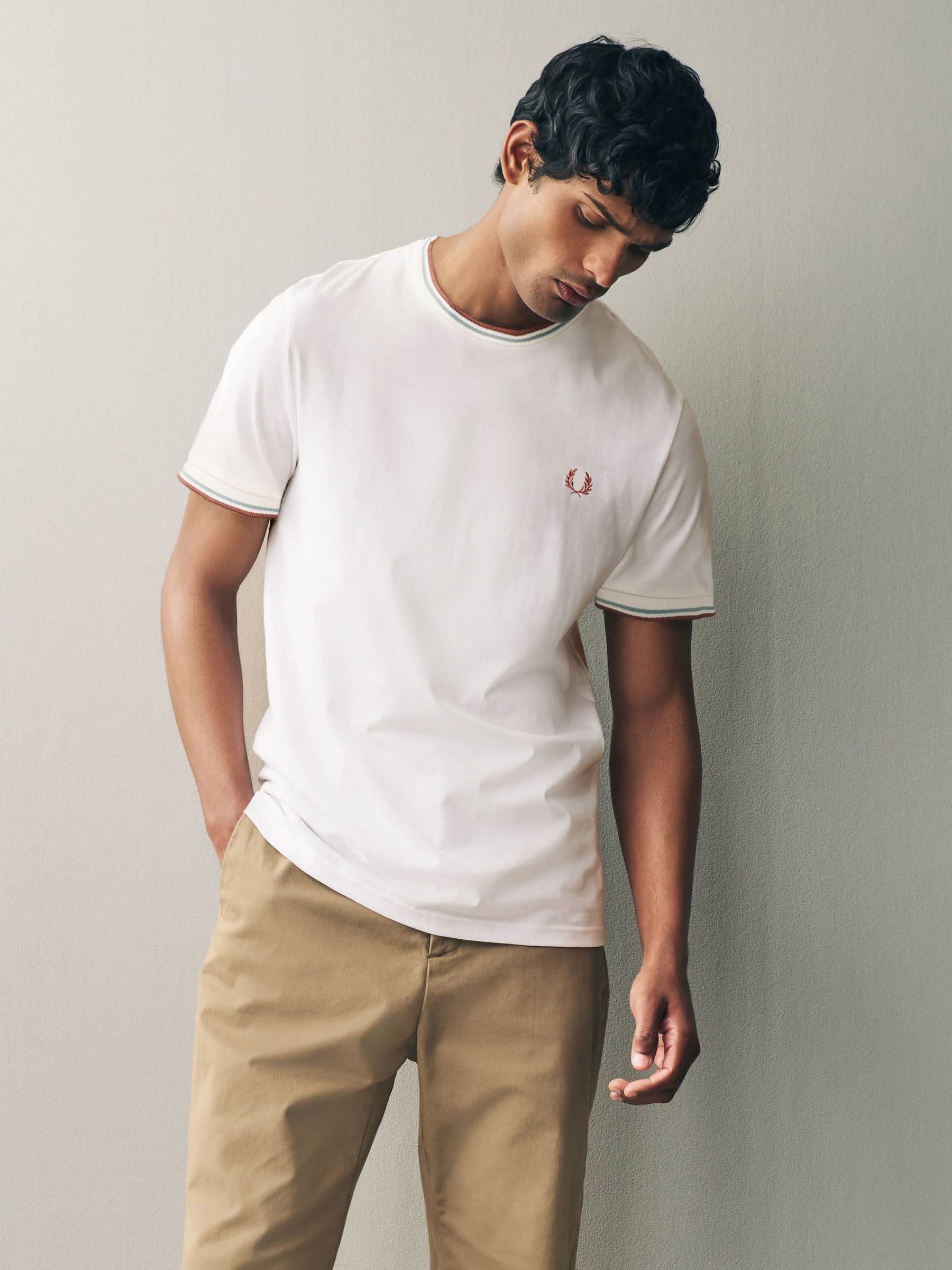 Twin Tipped T-Shirt - Light Ecru / Silver Blue / Cinnamon