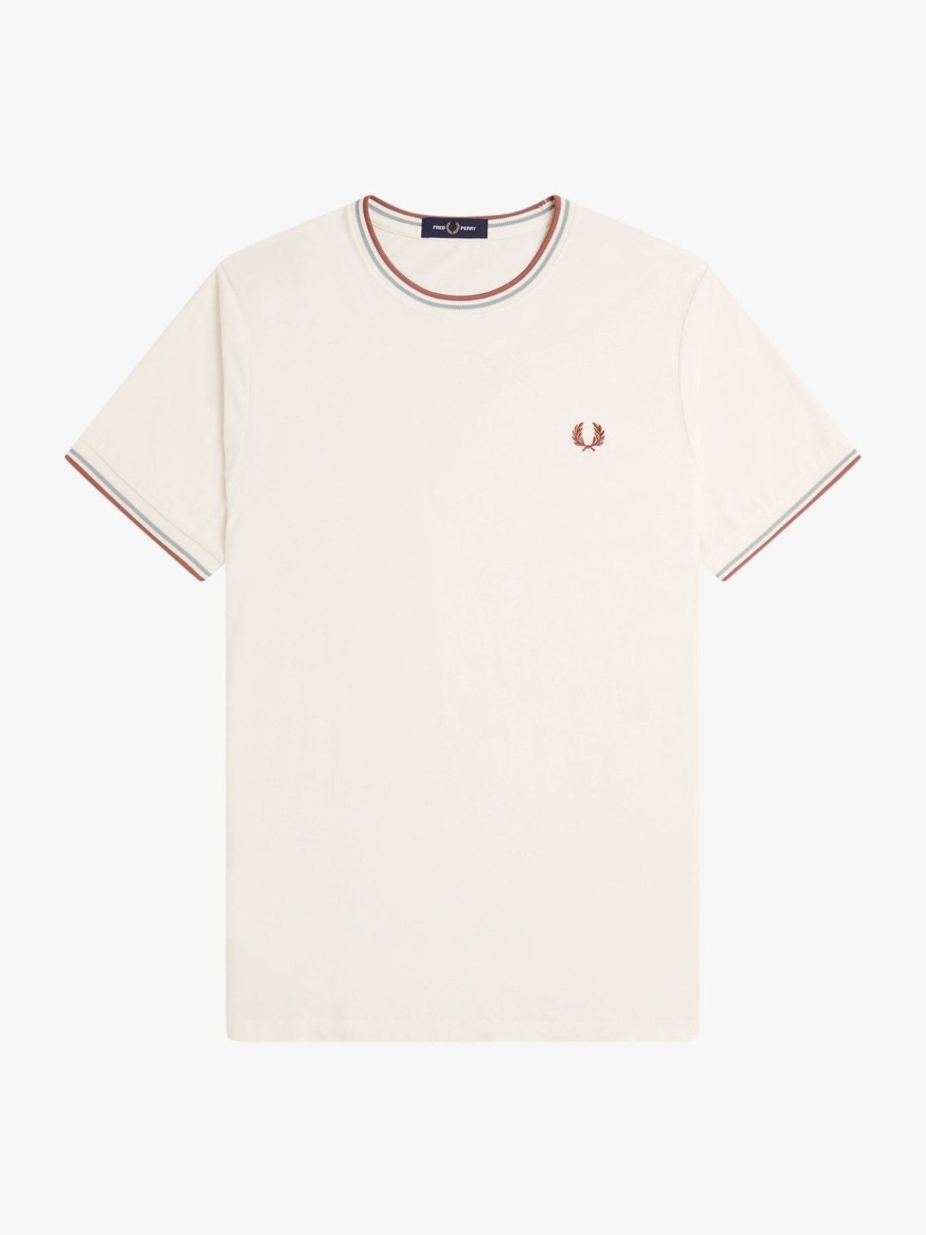 Buy Fred Perry Ecru White Fred Perry Twin Tipped Logo T-Shirt from