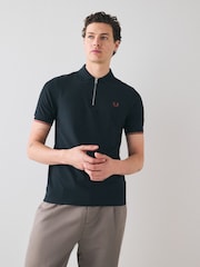 Fred Perry Crepe Pique Zip Neck Polo Shirt - Image 1 of 6