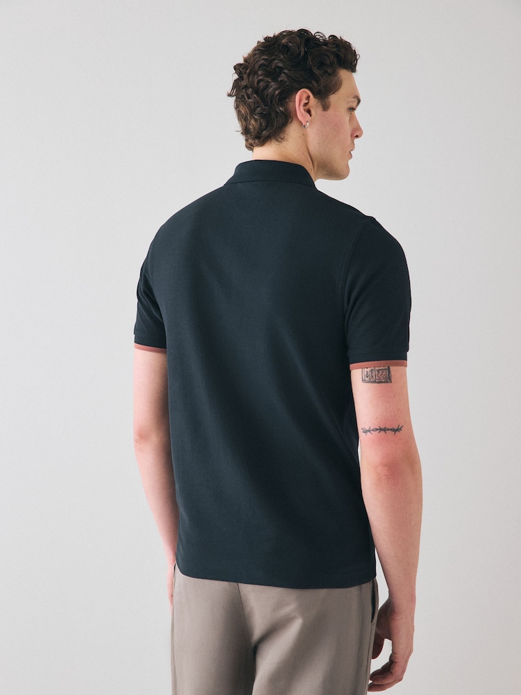 Fred Perry Crepe Pique Zip Neck Polo Shirt - Image 3 of 6