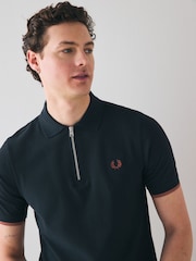 Fred Perry Crepe Pique Zip Neck Polo Shirt - Image 4 of 6