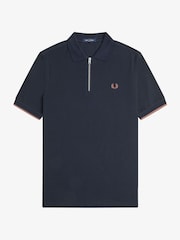 Fred Perry Crepe Pique Zip Neck Polo Shirt - Image 5 of 6