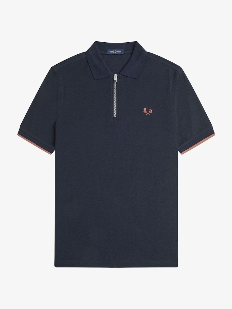 Fred Perry Crepe Pique Zip Neck Polo Shirt - Image 5 of 6