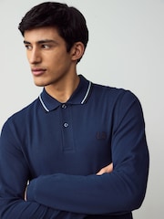 أزرق - قميص بولو بكم طويل بحافة مزدوجة من Fred Perry  - صورة 1 من 7