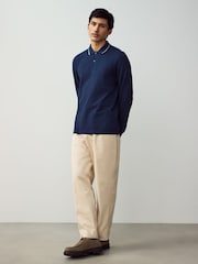 أزرق - قميص بولو بكم طويل بحافة مزدوجة من Fred Perry  - صورة 2 من 7
