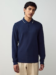 أزرق - قميص بولو بكم طويل بحافة مزدوجة من Fred Perry  - صورة 3 من 7