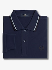 أزرق - قميص بولو بكم طويل بحافة مزدوجة من Fred Perry  - صورة 7 من 7