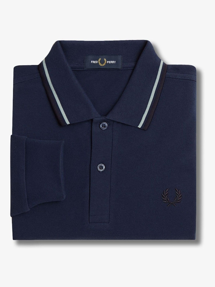 أزرق - قميص بولو بكم طويل بحافة مزدوجة من Fred Perry  - صورة 7 من 7
