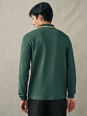 أخضر - قميص بولو بكم طويل بحافة مزدوجة من Fred Perry  - صورة 3 من 7