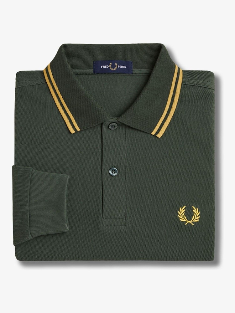 أخضر - قميص بولو بكم طويل بحافة مزدوجة من Fred Perry  - صورة 7 من 7