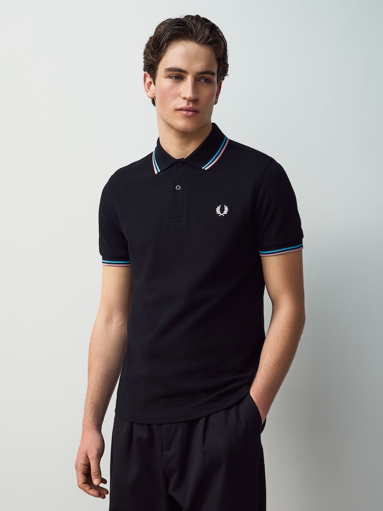 Черный/хром - Рубашка поло с контрастной отделкой Fred Perry - Image 2 of 8