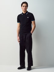 Черный/хром - Рубашка поло с контрастной отделкой Fred Perry - Image 4 of 8