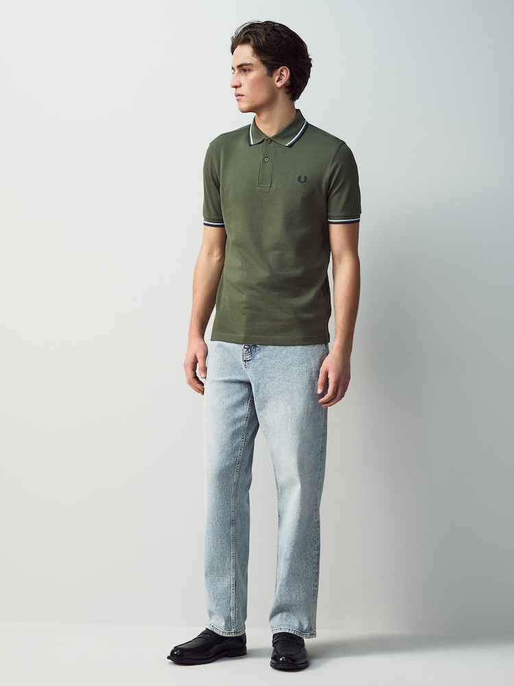 Groen - Fred Perry polo met tweekleurig gestreept randje - Image 3 of 7