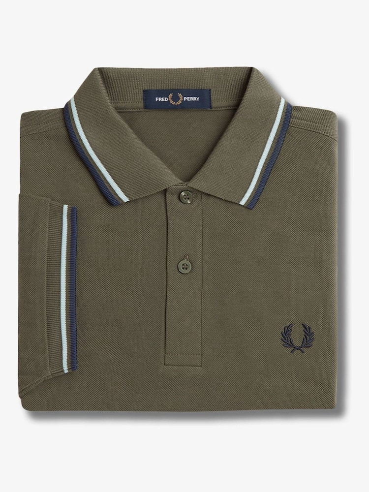 Groen - Fred Perry polo met tweekleurig gestreept randje - Image 7 of 7