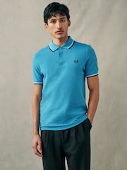Blauw - Fred Perry polo met tweekleurig gestreept randje - Image 1 of 8