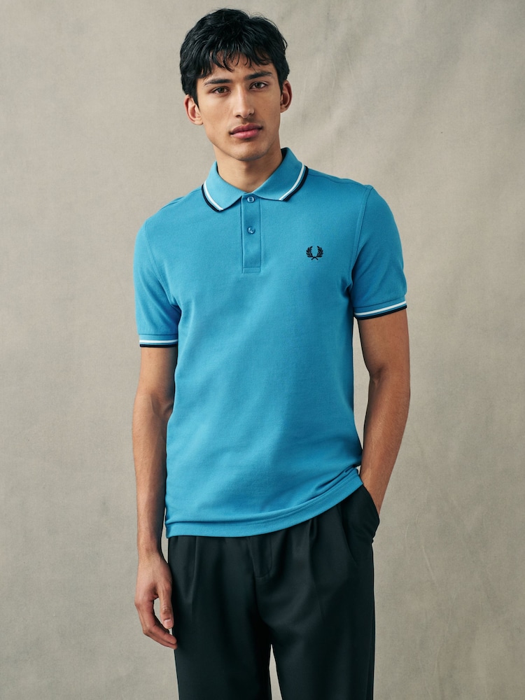 Blauw - Fred Perry polo met tweekleurig gestreept randje - Image 1 of 8
