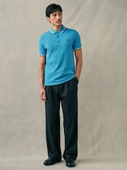 Blauw - Fred Perry polo met tweekleurig gestreept randje - Image 2 of 8