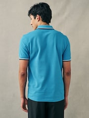 Blauw - Fred Perry polo met tweekleurig gestreept randje - Image 4 of 8