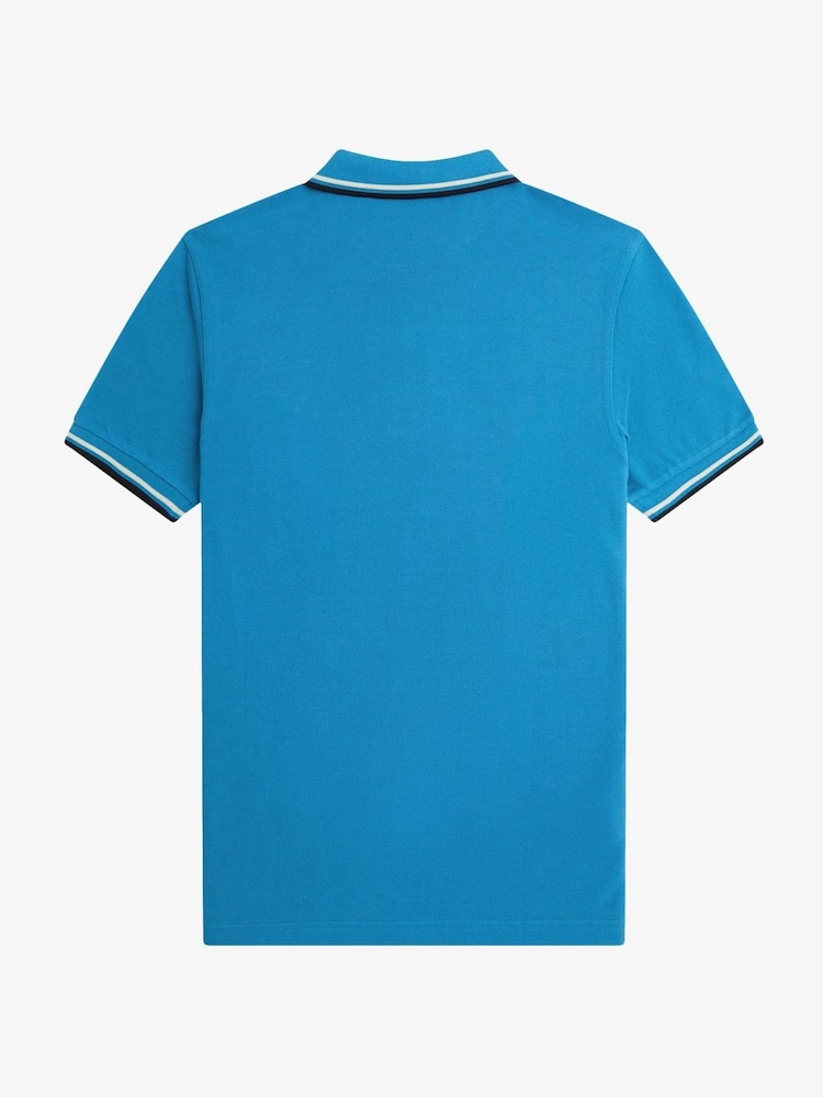 Blauw - Fred Perry polo met tweekleurig gestreept randje - Image 7 of 8