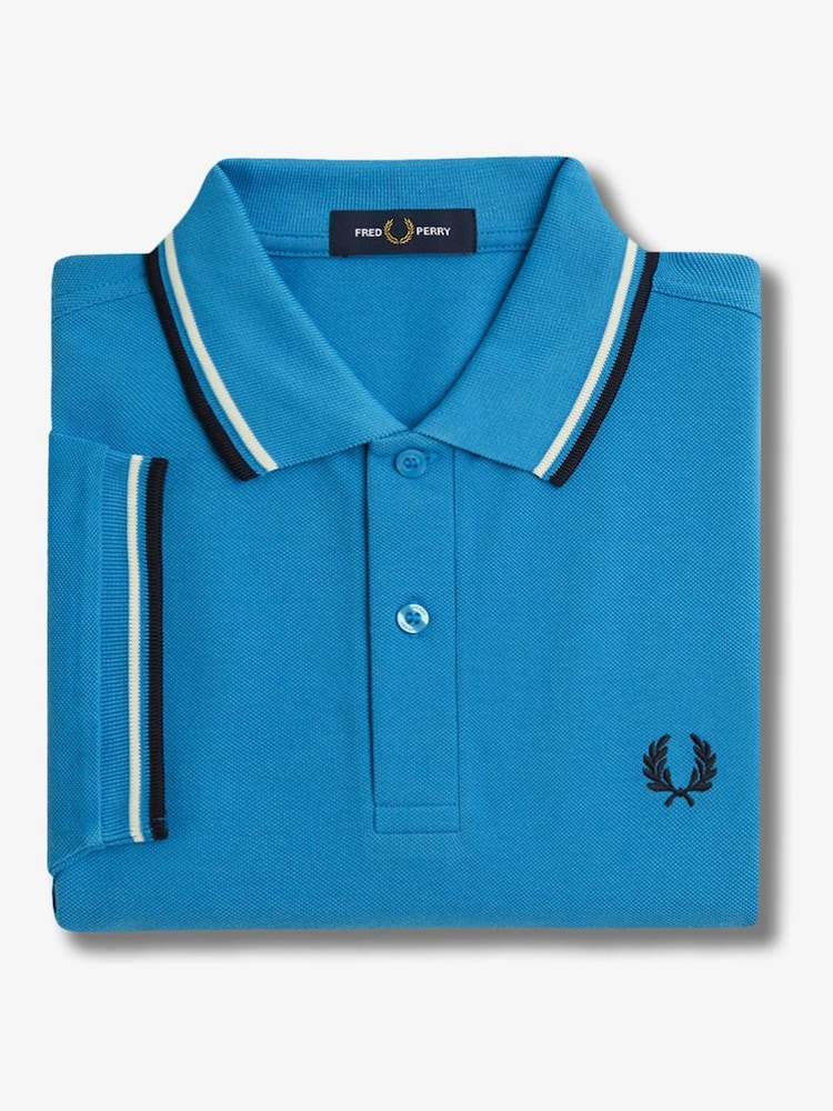 Blauw - Fred Perry polo met tweekleurig gestreept randje - Image 8 of 8