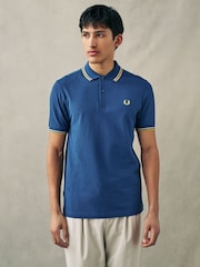 Kobaltblauw - Fred Perry polo met tweekleurig gestreept randje - Image 1 of 7