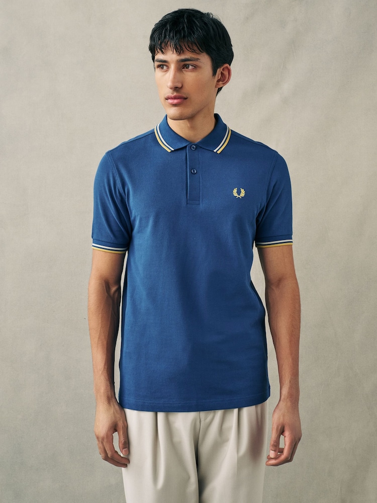 Kobaltblauw - Fred Perry polo met tweekleurig gestreept randje - Image 1 of 7
