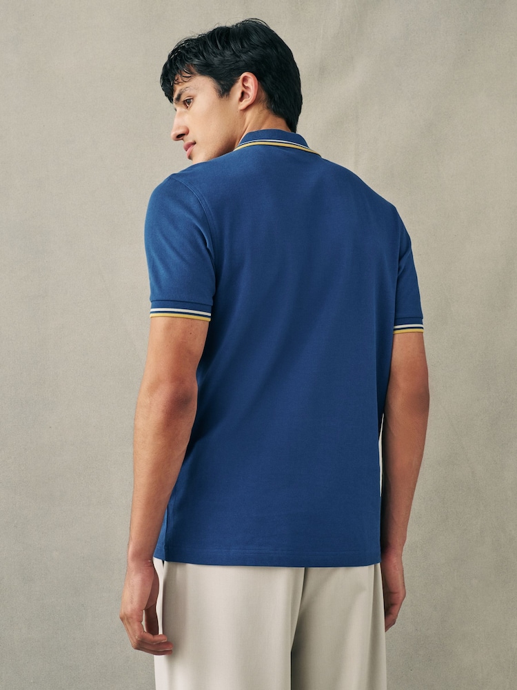 Kobaltblauw - Fred Perry polo met tweekleurig gestreept randje - Image 3 of 7