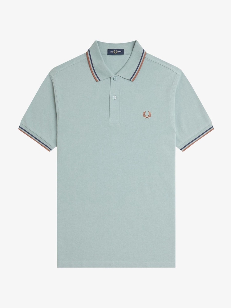 Azuurblauw - Fred Perry polo met tweekleurig gestreept randje - Image 5 of 7