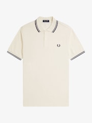أبيض بيج فاتح - قميص بولو بحافة مزدوجة من Fred Perry  - صورة 6 من 8