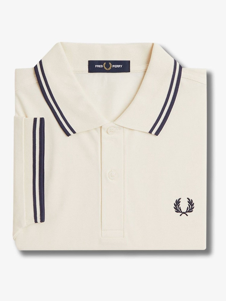 أبيض بيج فاتح - قميص بولو بحافة مزدوجة من Fred Perry  - صورة 8 من 8