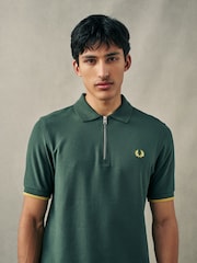 Fred Perry Crepe Pique Zip Neck Polo Shirt - Image 4 of 6