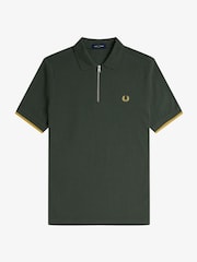 Fred Perry Crepe Pique Zip Neck Polo Shirt - Image 5 of 6