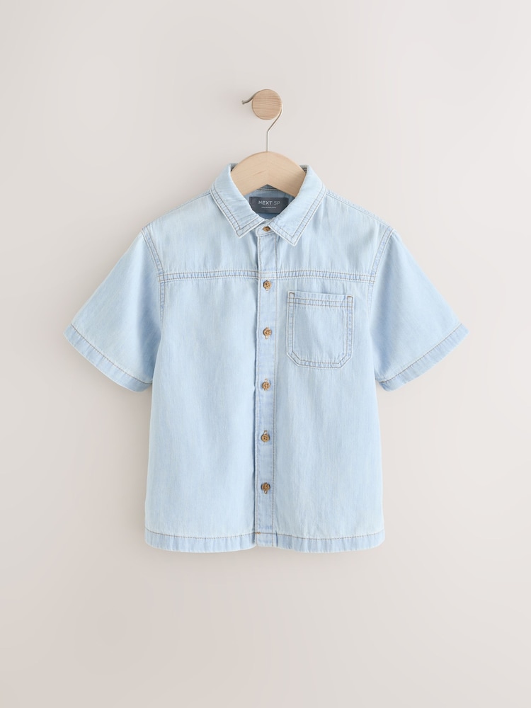 Denim Lightwash Linen Short Sleeves Shirt - Image 1 of 1