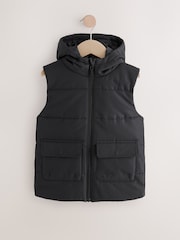Black Sleeveless Gilet Hooded Jacket - Image 1 of 4