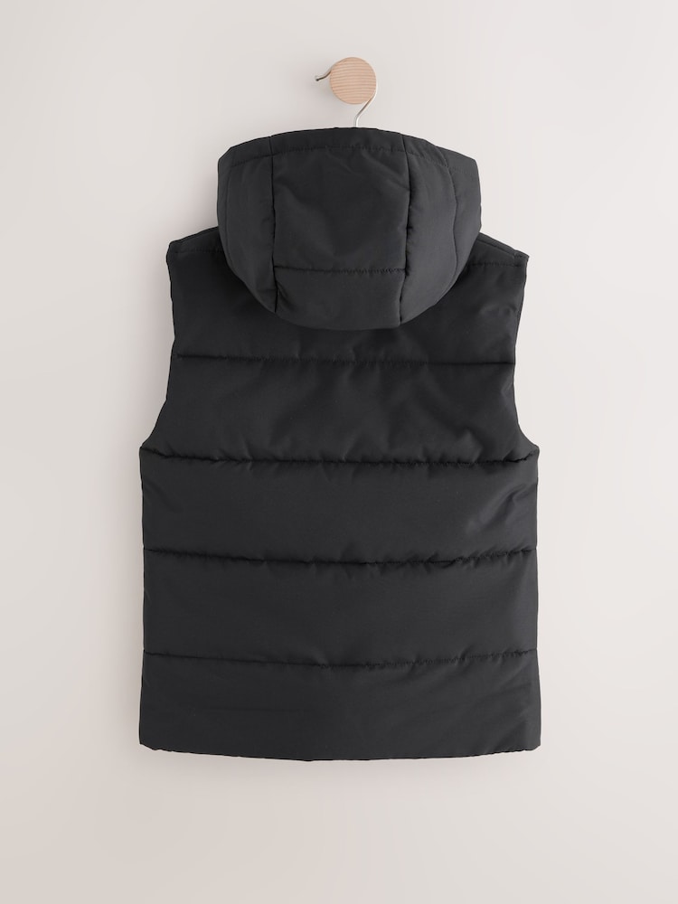 Black Sleeveless Gilet Hooded Jacket - Image 2 of 4