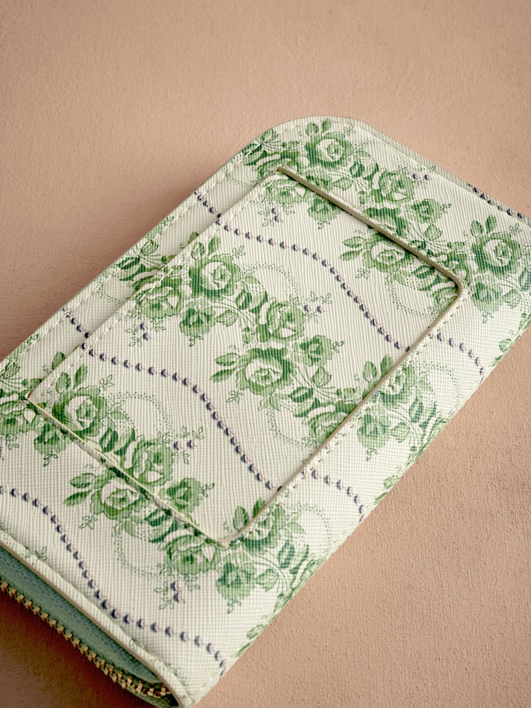 Cath Kidston Green Rose Pearl Large Curve Zip Purse - Image 2 of 3
