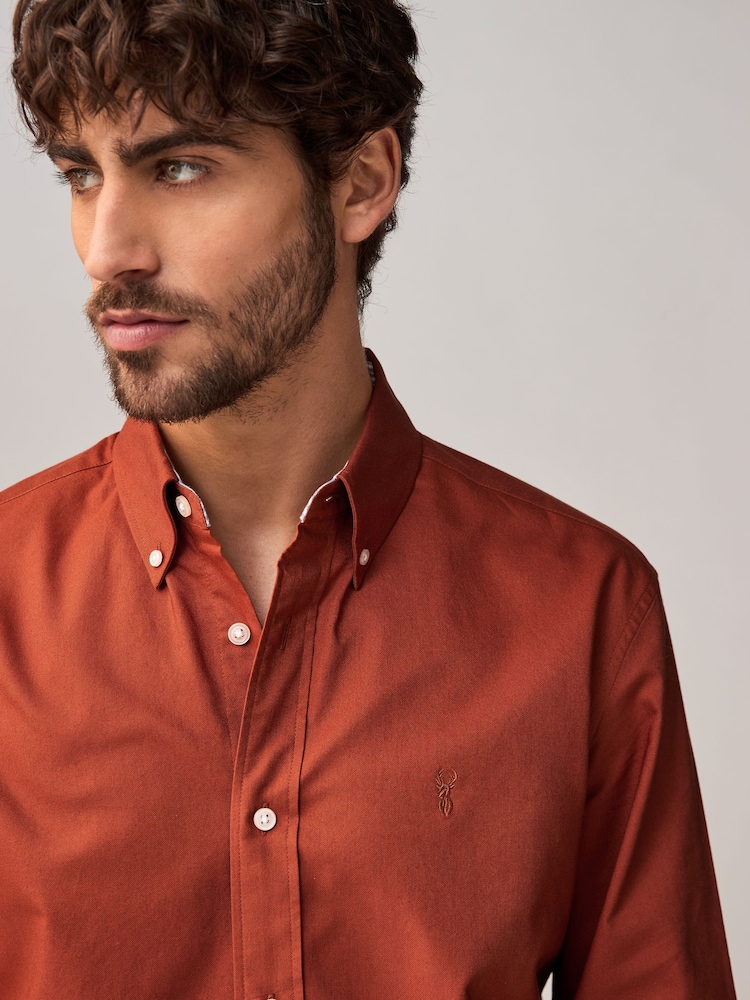 Red Slim Fit Long Sleeve Oxford Shirt - Image 1 of 11