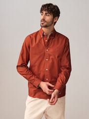 Red Slim Fit Long Sleeve Oxford Shirt - Image 3 of 11