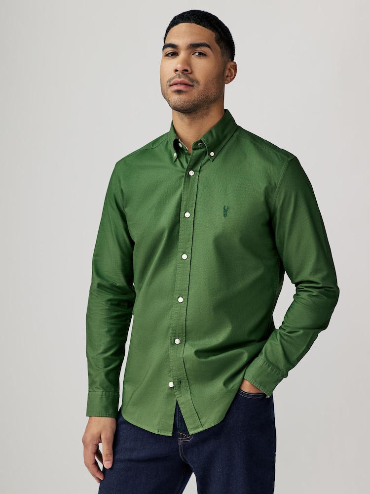 Green Slim Fit Long Sleeve Oxford Shirt - Image 1 of 8