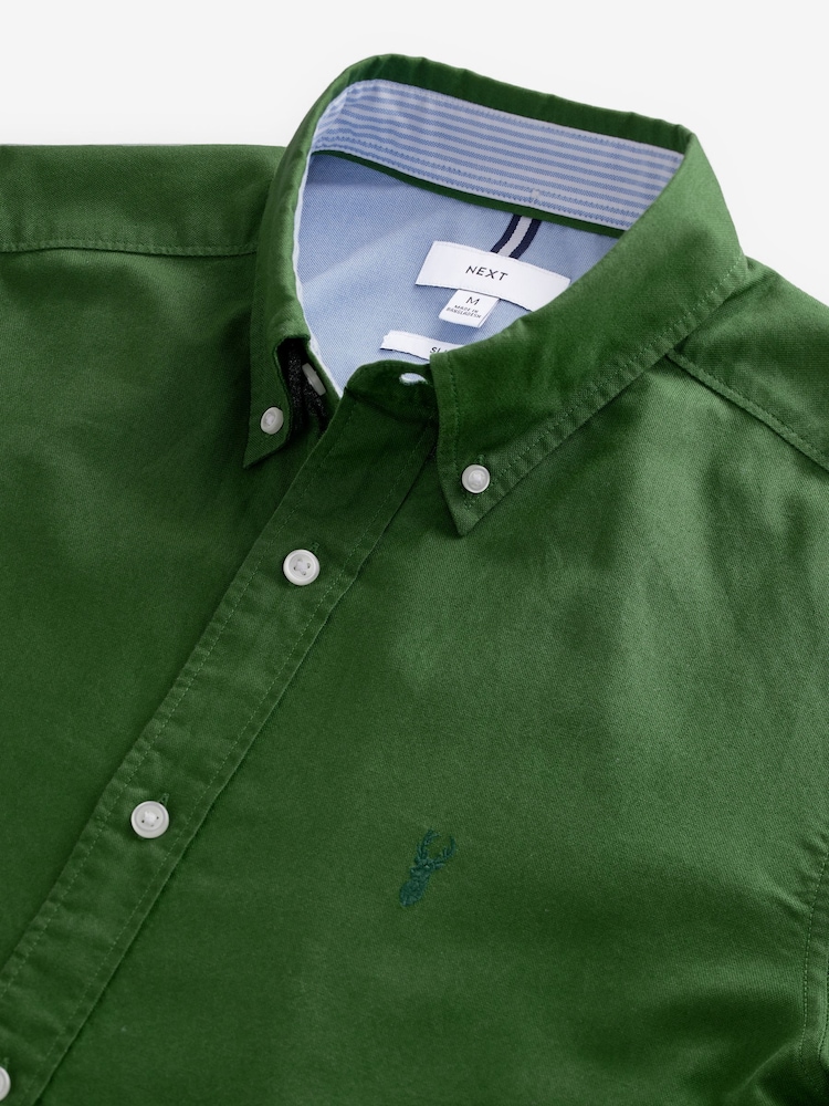 Green Slim Fit Long Sleeve Oxford Shirt - Image 8 of 8